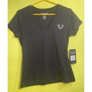 True Religion V Neck  Black Color Gold Buddha And Crystals  Slim Fit Size Medium